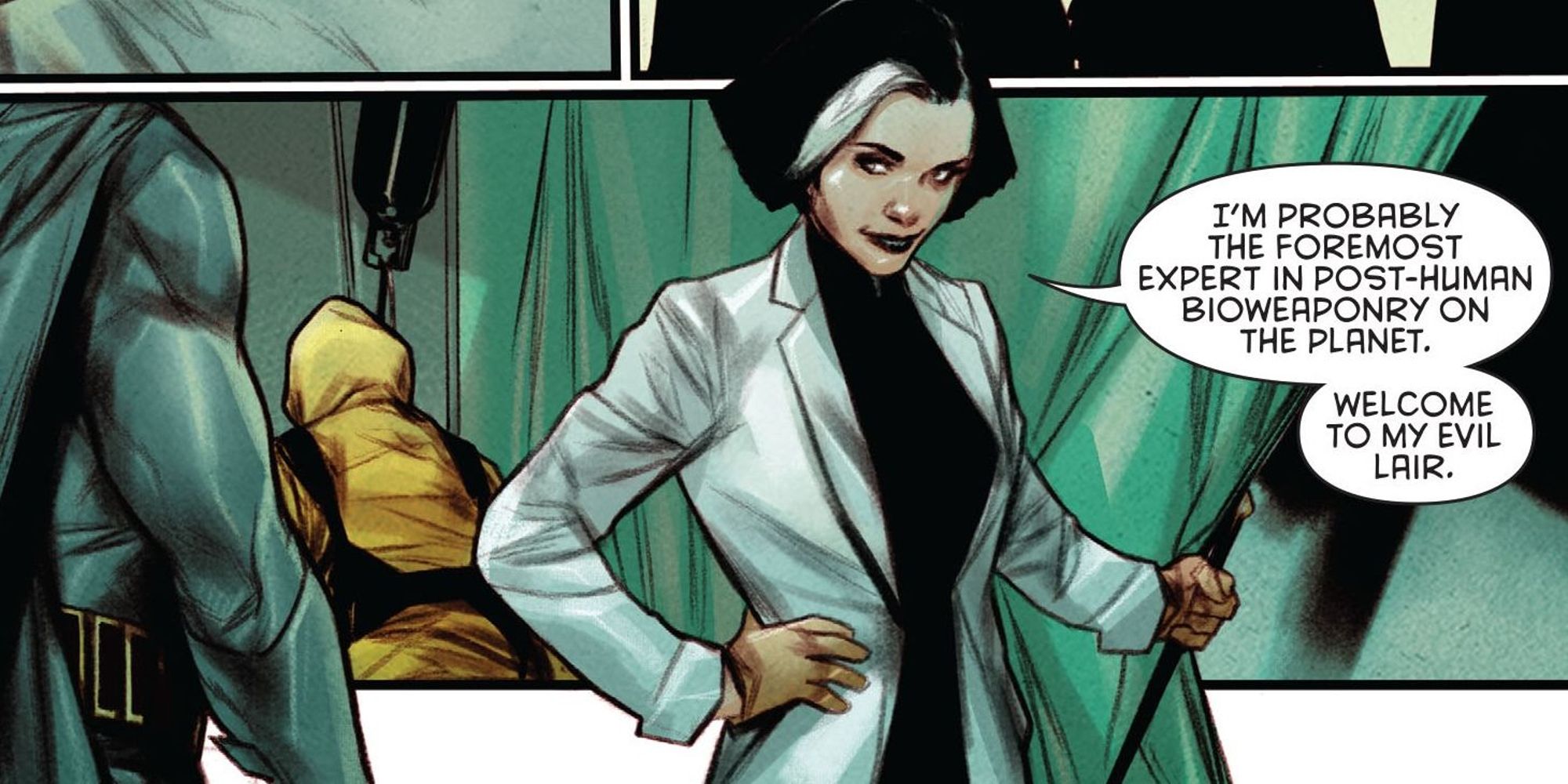 Victoria October speaking with Batman in DC comics