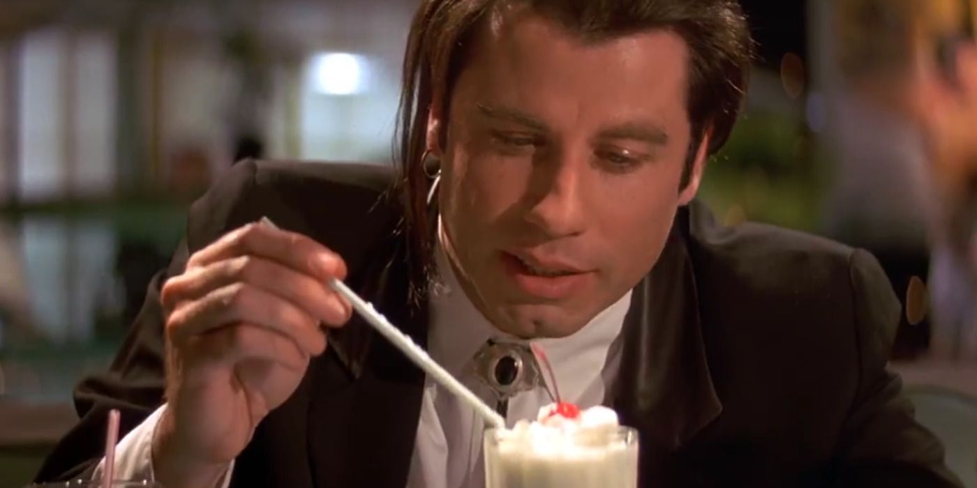 Vincent drinks the five-dollar milkshake at Jack Rabbit Slim's in Pulp Fiction