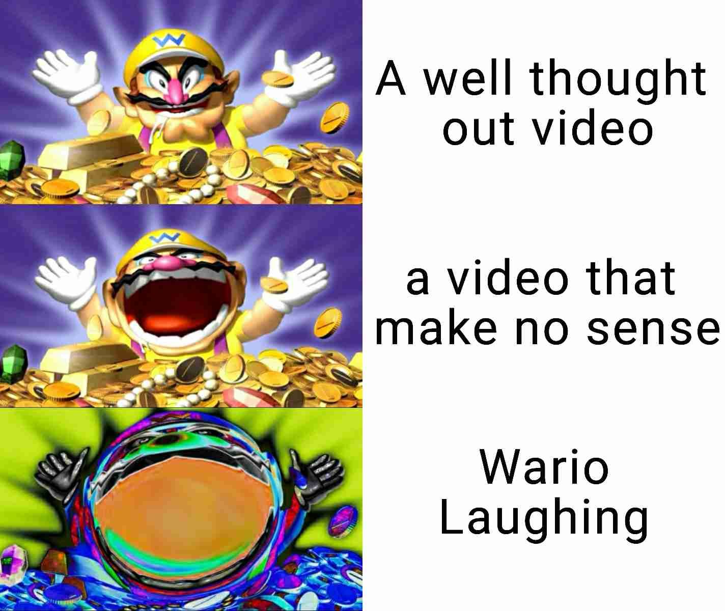 A scrolling down meme about Wario laughing.