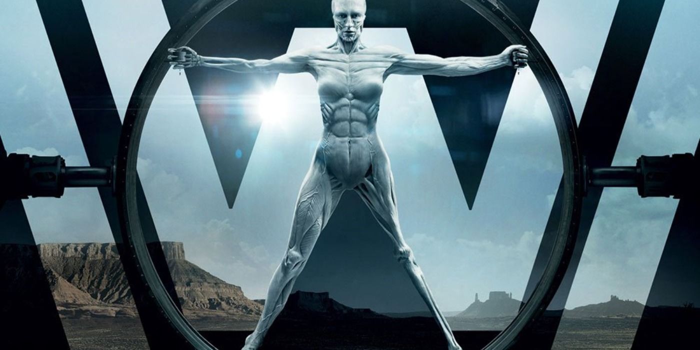 Westworld promo poster with one of the park's manufactured hosts
