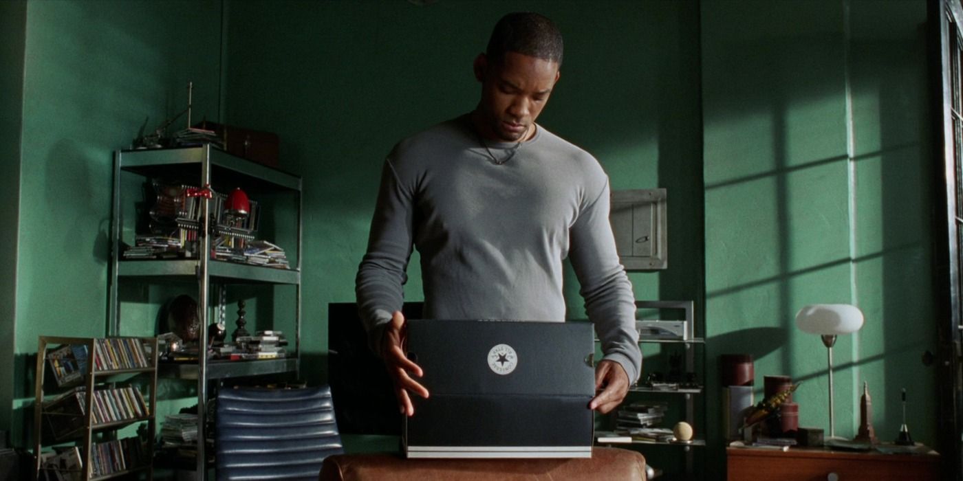 Will Smith opens a box of Converse sneakers in I, Robot