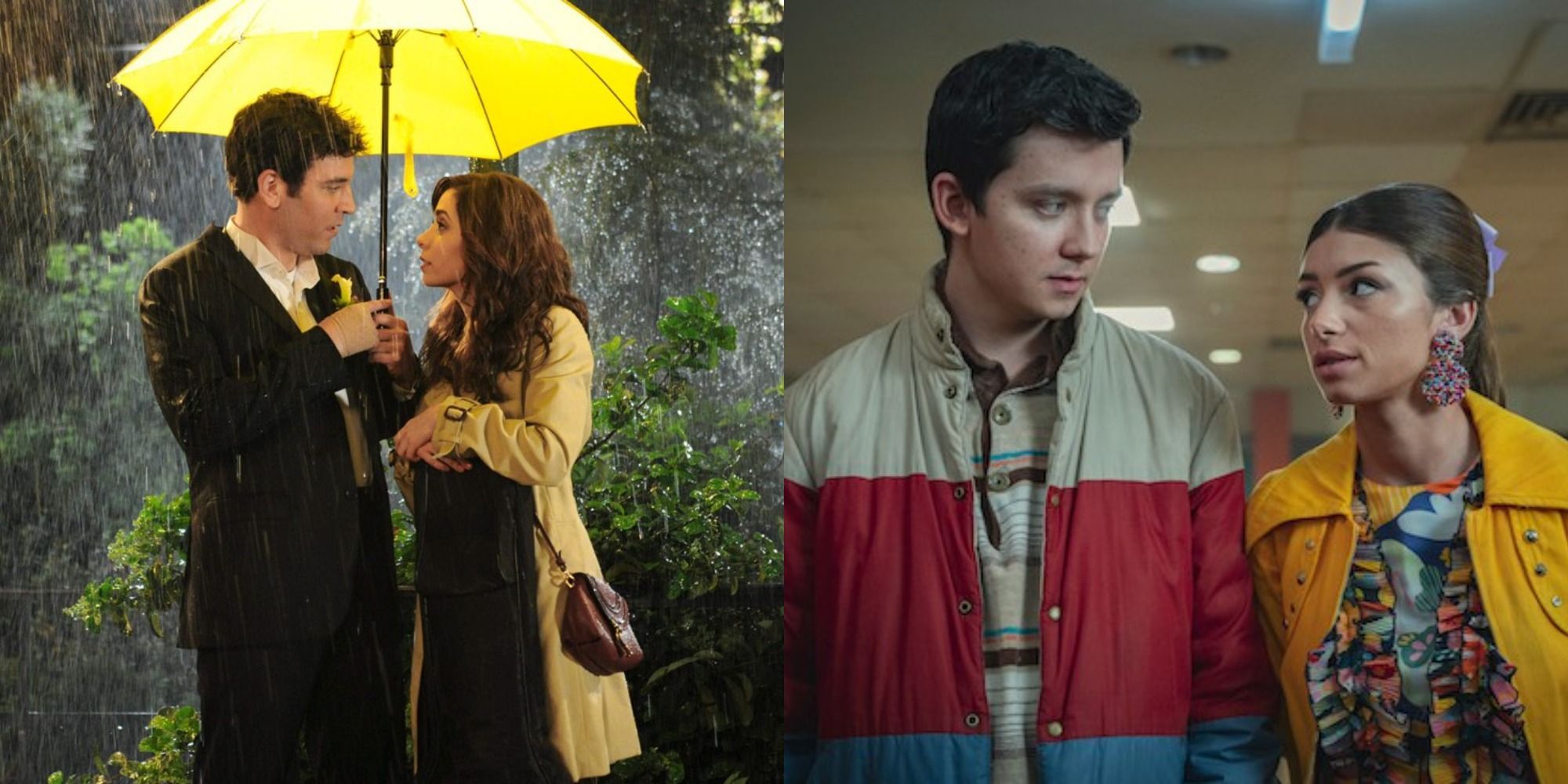Split image of Ted and Tracy from HIMYM and Ruby with Otis in Sex Education
