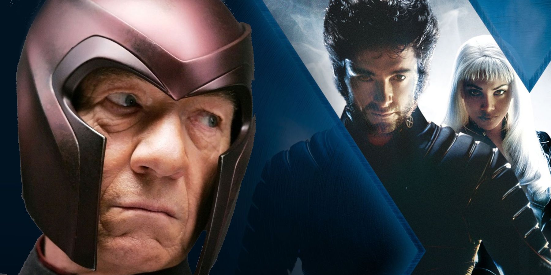 Ian McKellan as Magneto, superimposed on the Disney+ backdrop for X-Men 2000