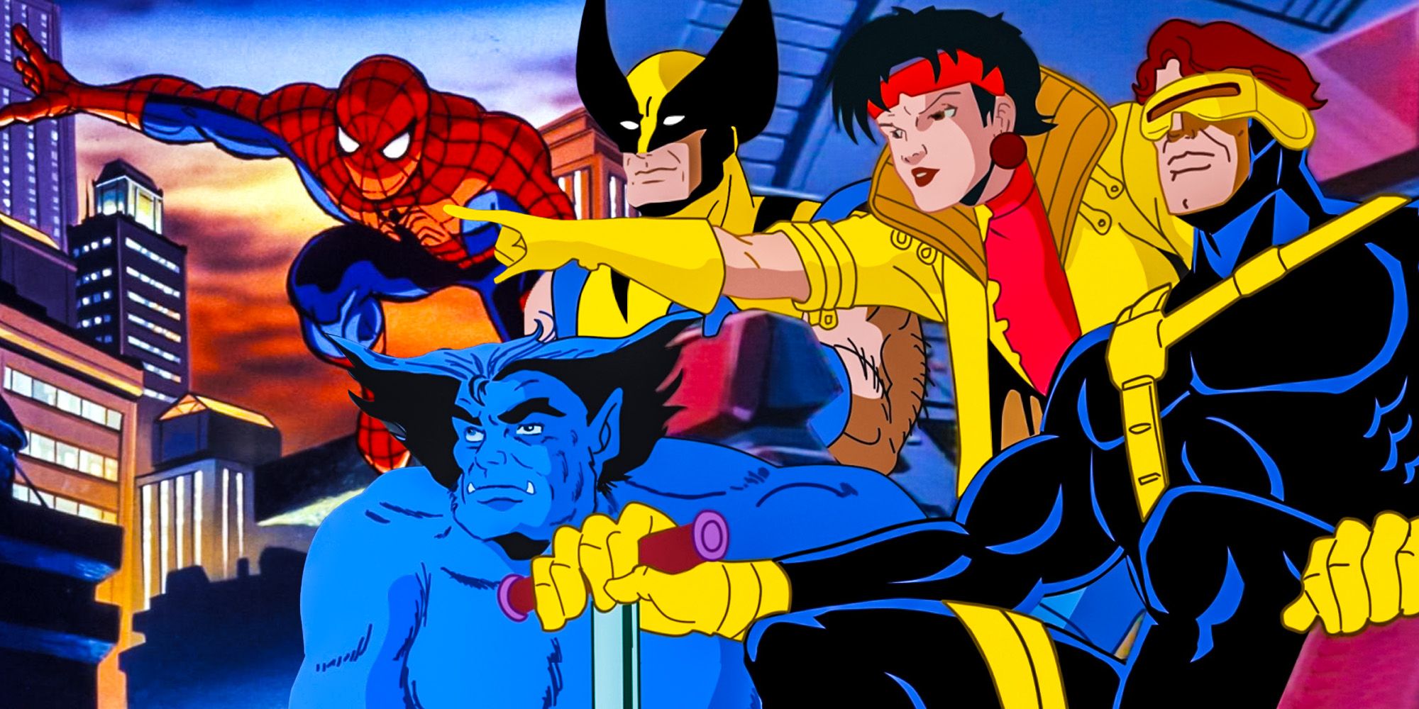 Wolverine, Spider-Man, Beast, Cyclops, Jubilee together in X-Men 97