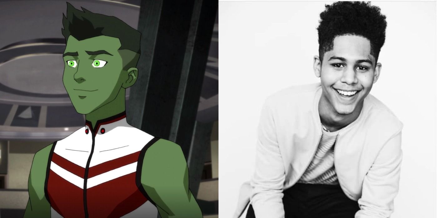 Split image showing Beast Boy from Young Justice and Rhenzy Feliz.