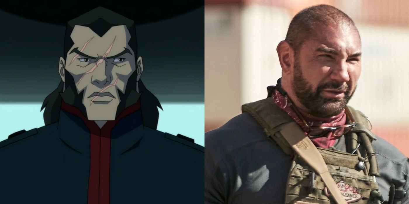 Split image showing Vandal Savage from Young Justice and Dave Bautista in Army of the Dead.