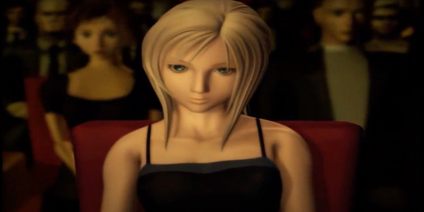 The protagonist, Aya Brea, in one of the ending cutscenes of the game Parasite Eve