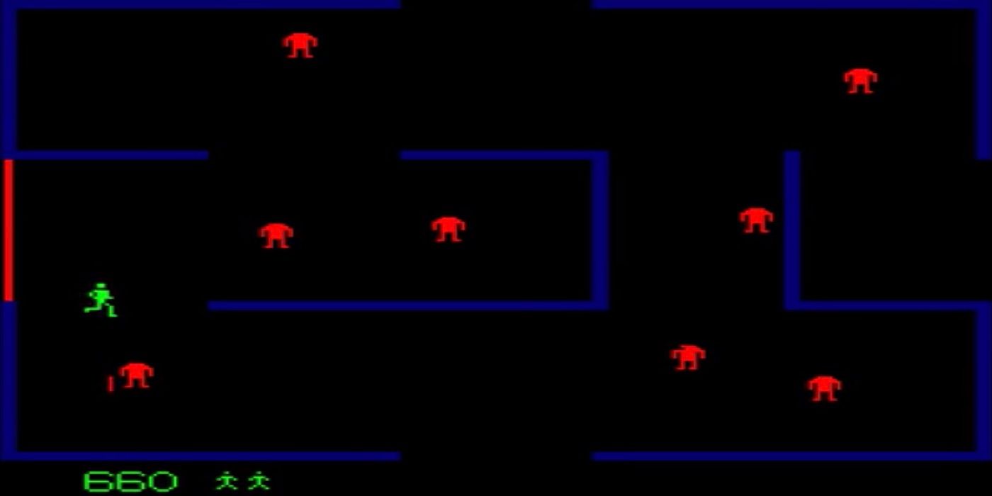 A screenshot from the original arcade version of Berzerk