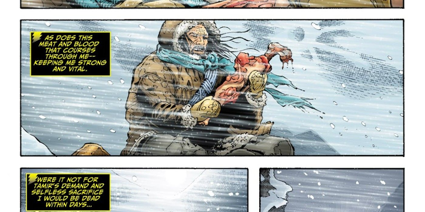 Black Adam eating one of his followers to survive.