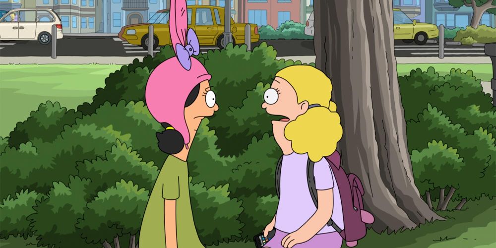 Louise and Millie face each other outside in Bob's Burgers