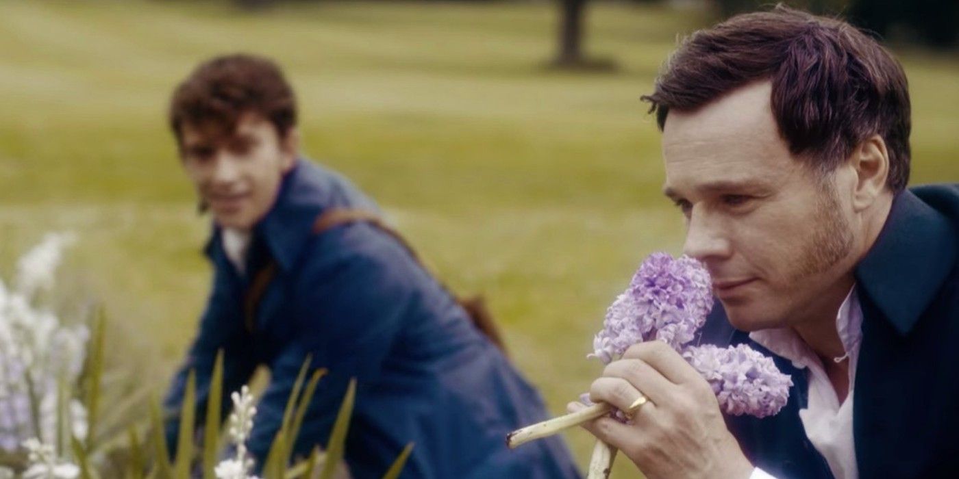 Edmund and Anthony picking flowers on Bridgerton