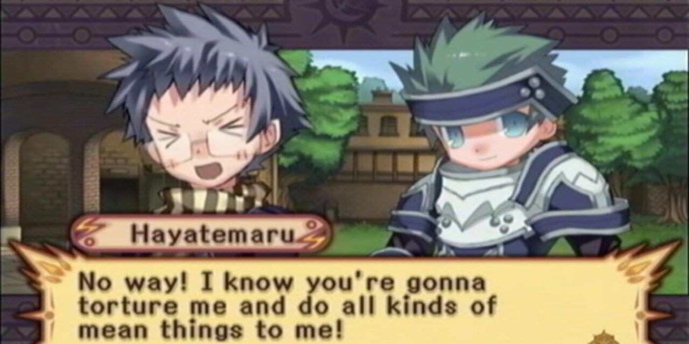 One of the main characters, Hayatemaru, talking in the game Chaos Wars