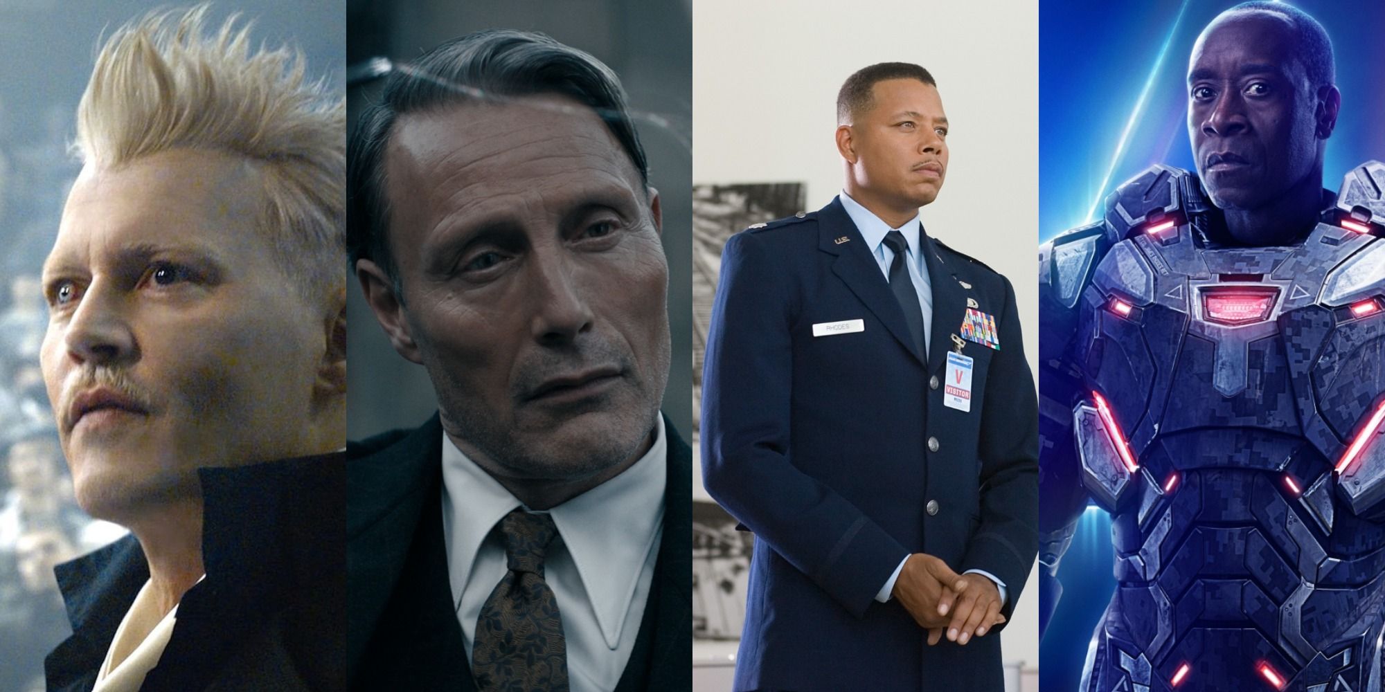 combined images of Johny Depp, Mads Mikkelsen, Terrence Howard, and Don Cheadle in various movies