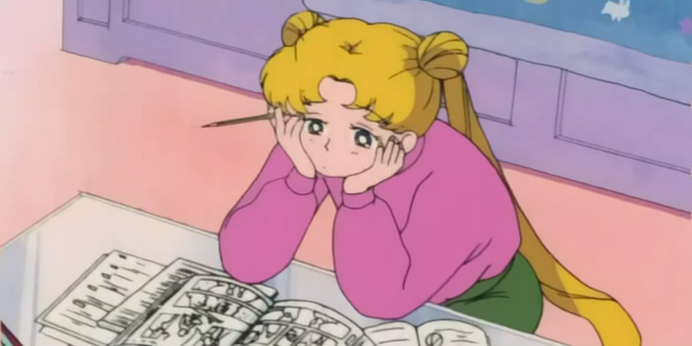 Usagi Tsukino reading in Sailor Moon