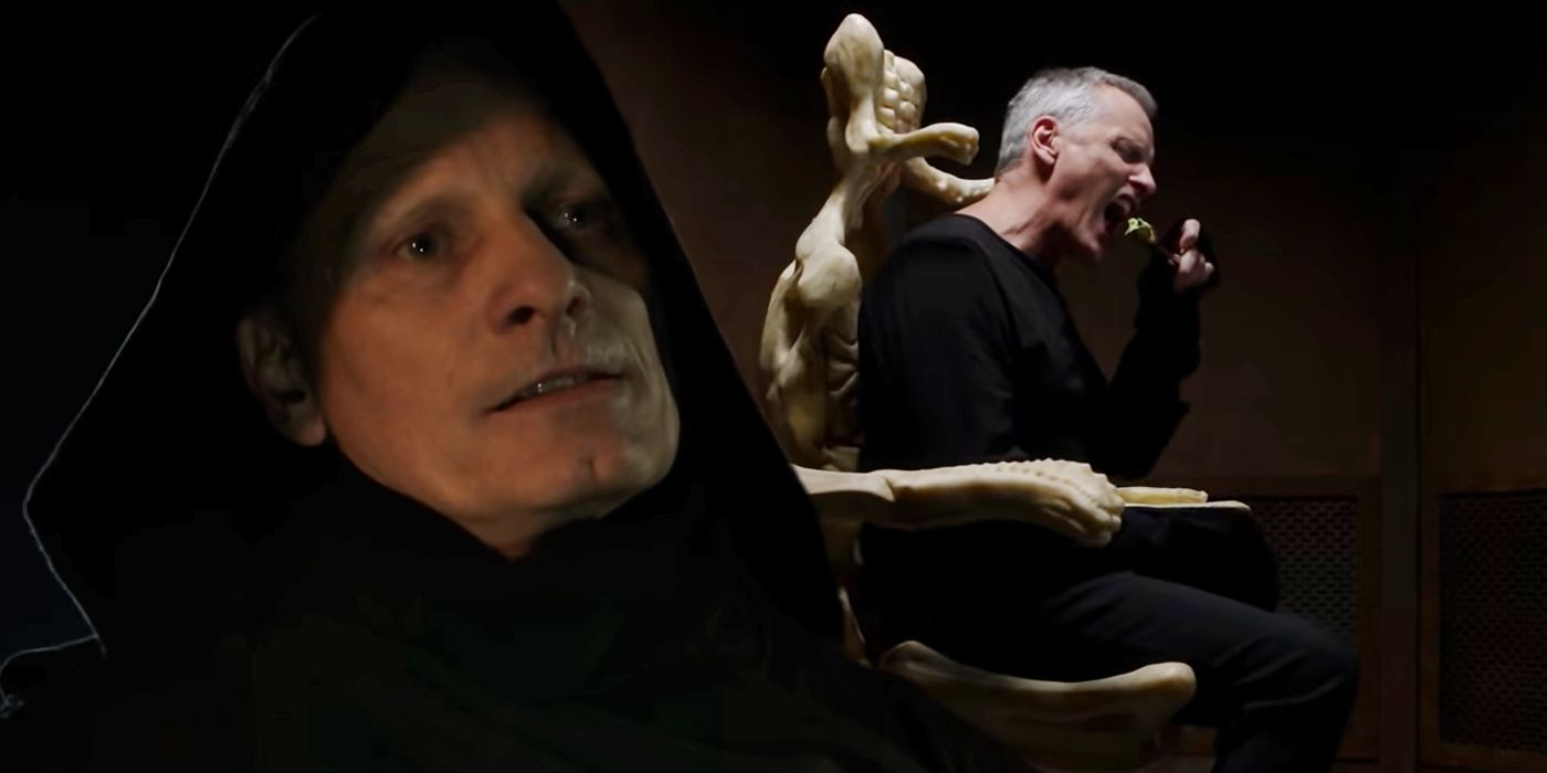 Split image of Viggo Mortensen in David Cronenberg&rsquo;s Crimes of the Future