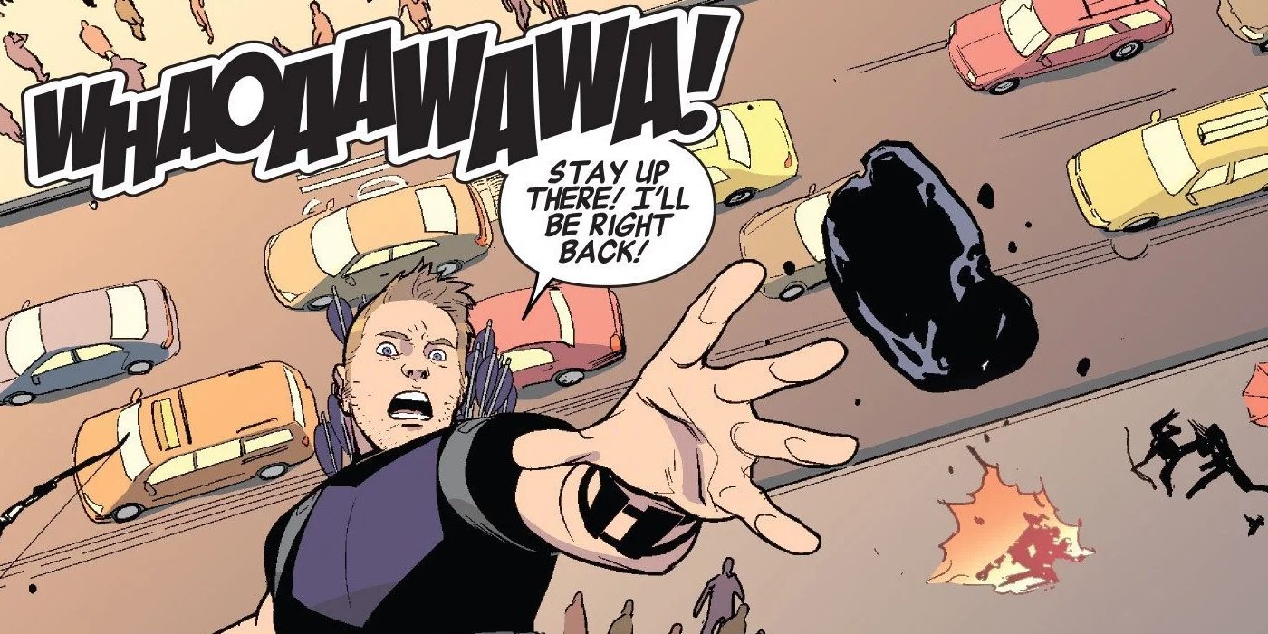 Clint Barton falling in Hawkeye vs. Deadpool from Marvel comics