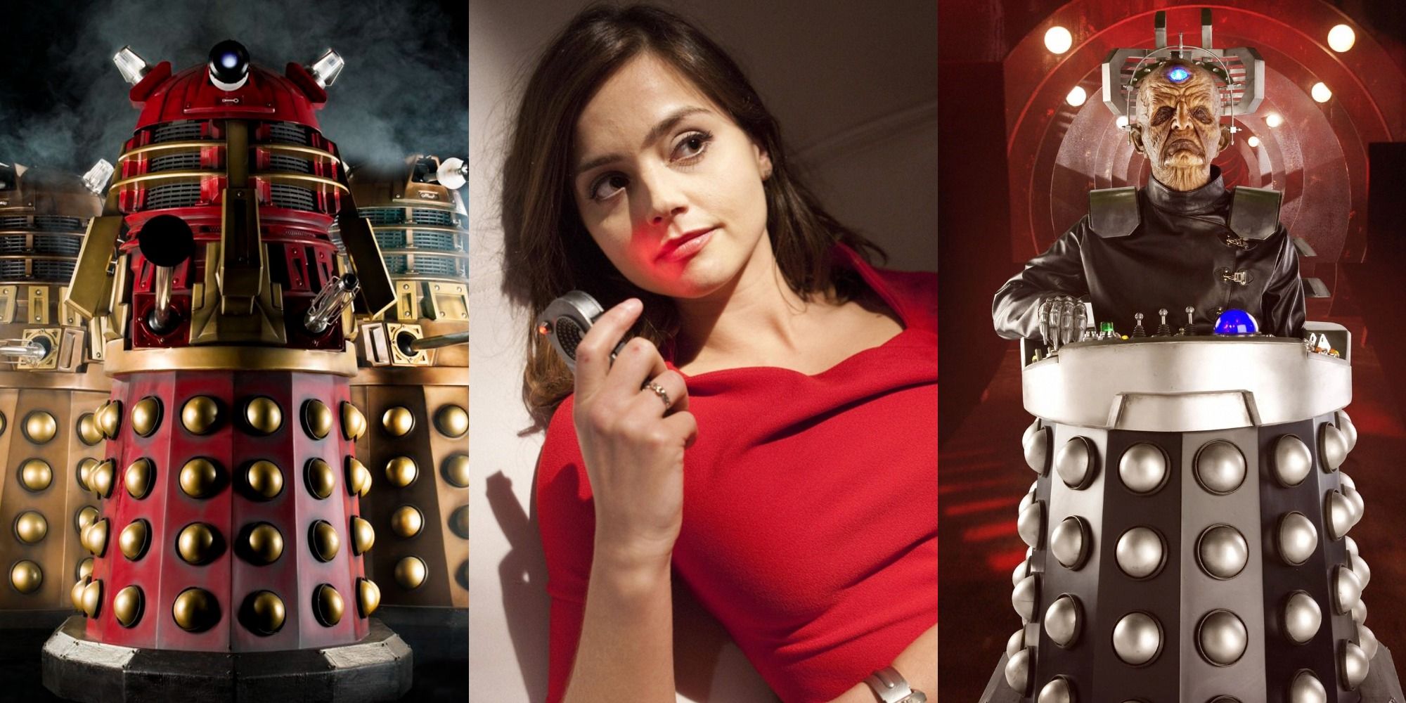 The supreme Dalek, Oswin Oswald, and Davros in Doctor Who