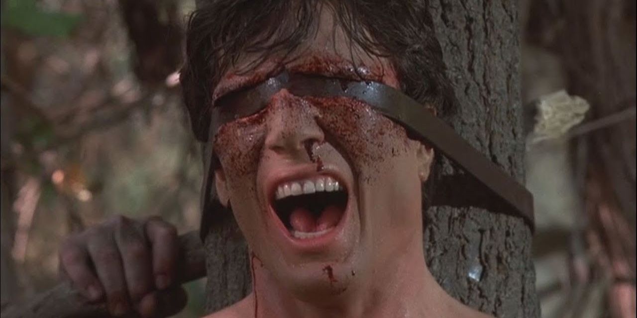 Eddie being killed with a belt around the eyes in Friday the 13th Part 5