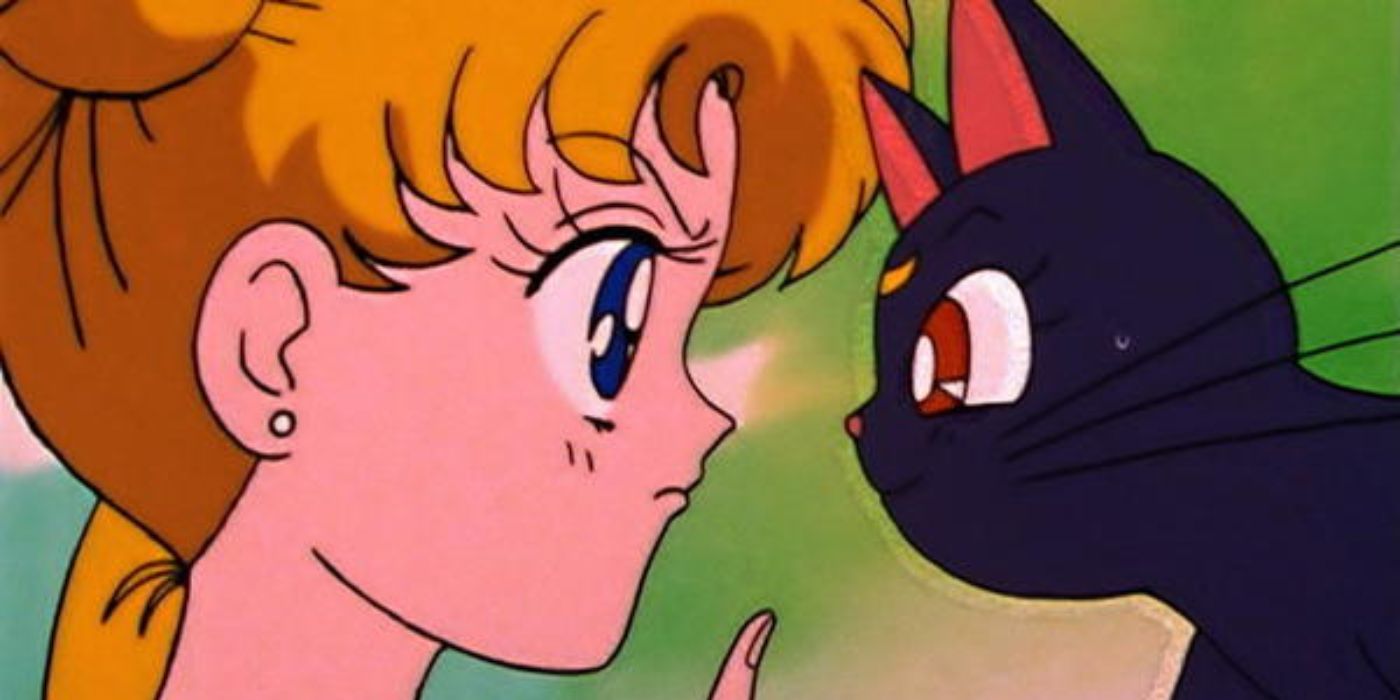Usagi Tsukino having a chat with her cat Luna Sailor Moon