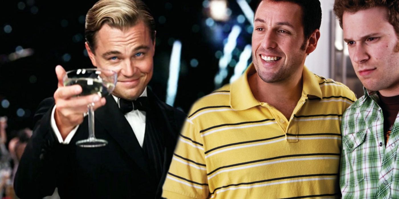 Leonardo DiCaprio in The Great Gatsby and Adam Sandler and Seth Rogen in Funny People