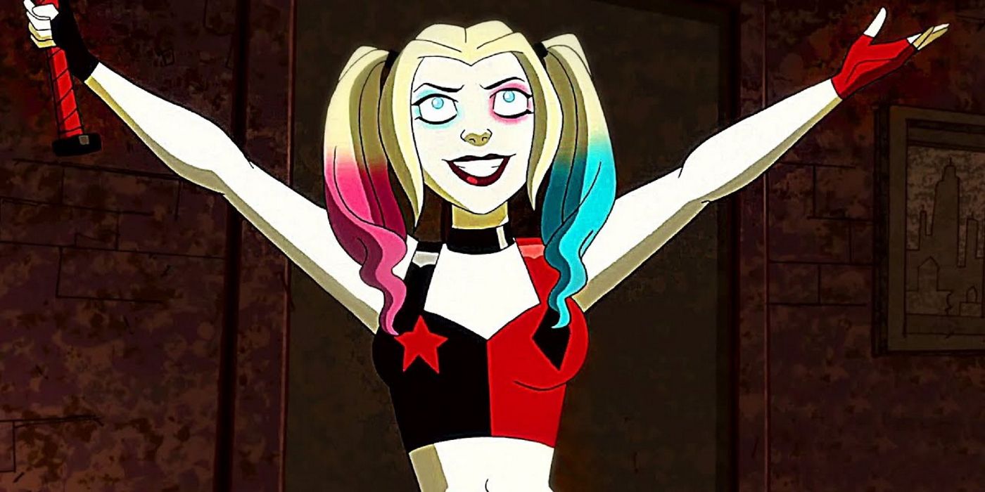 harley quinn striking a celebratory pose in her animated series