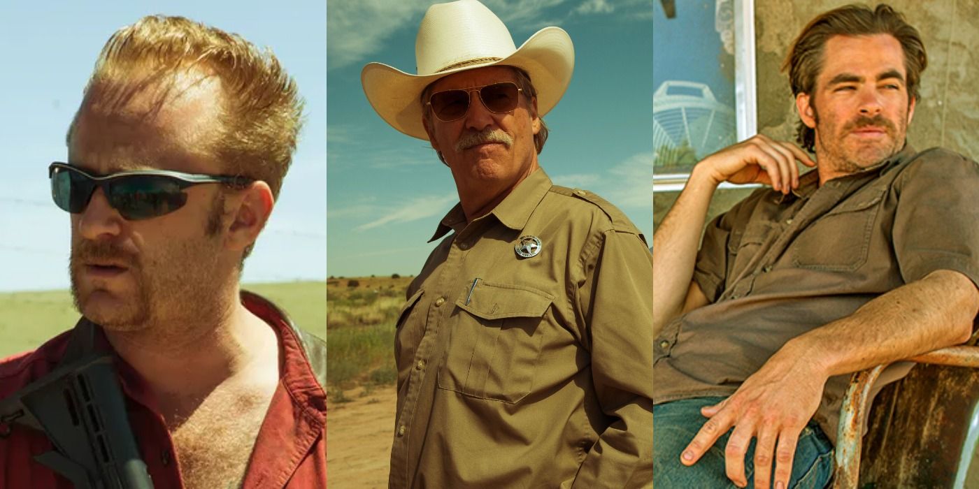 Collage of Jeff Bridges, Chris Pine, and Ben Foster in Hell or High Water.