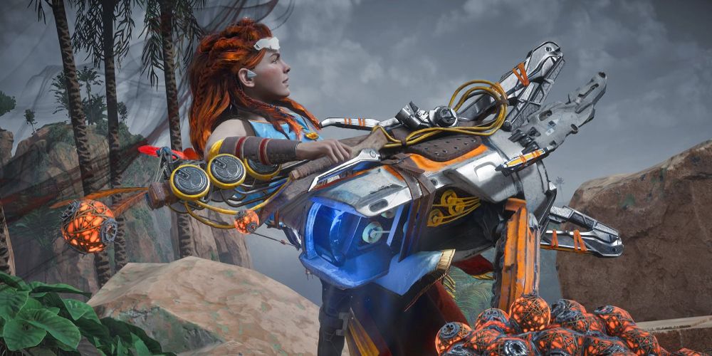 Aloy lifts an Oseram Cannon in Horizon Zero Dawn