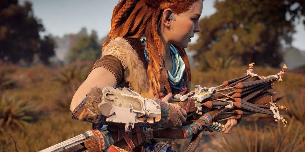 Aloy carries a Rattler in Horizon Zero Dawn