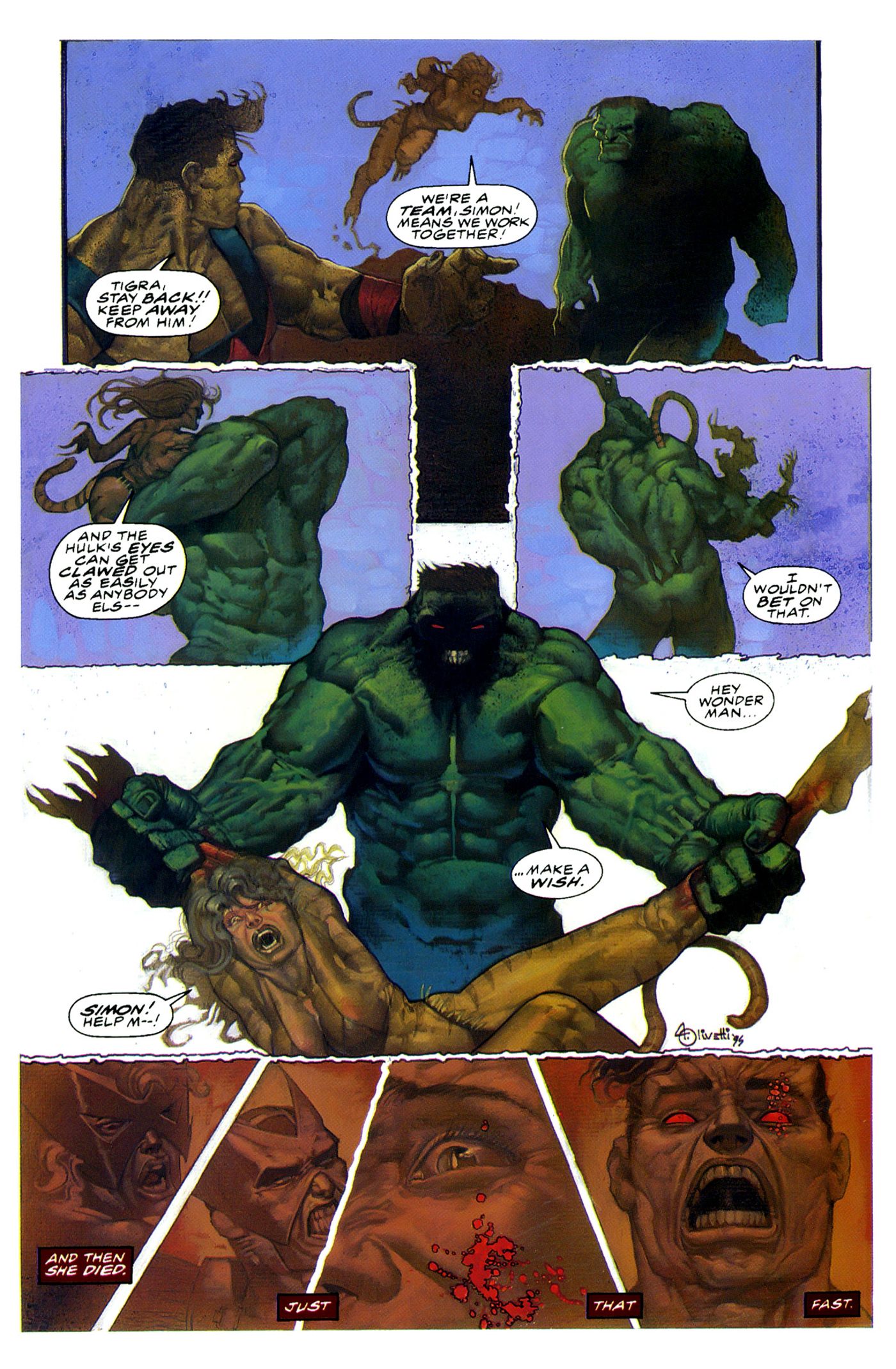 Hulk kills Tigra in the Last Avengers Story.