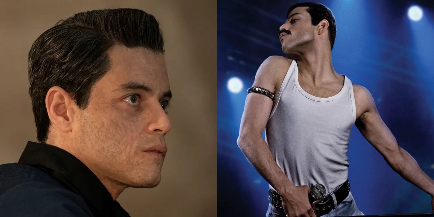 Lyutsifer poses in profile in No Time to Die and Freddie garbs his belt on stage in Bohemian Rhapsody