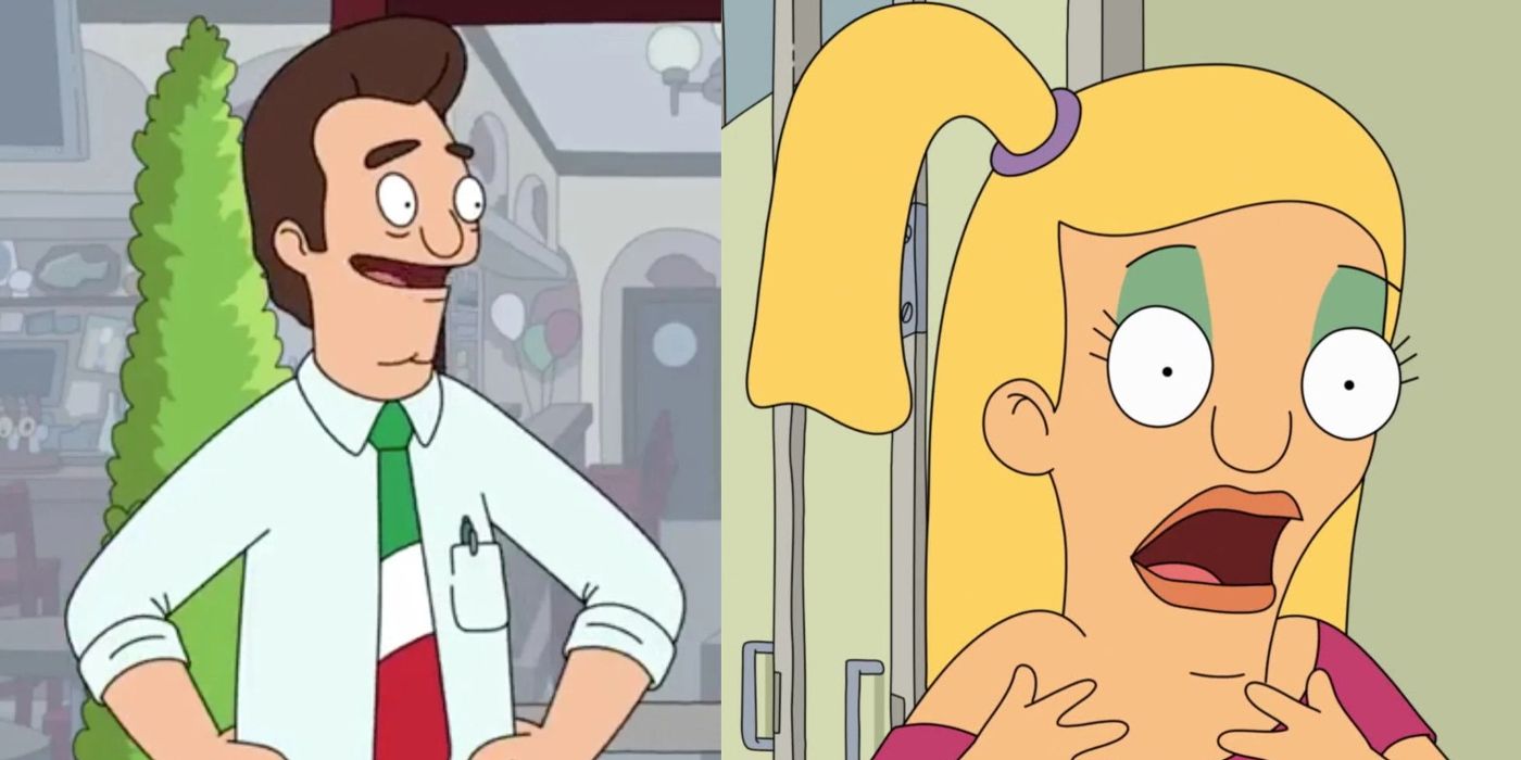 Jimmy holds his waist and Tammy looks shocked in Bob's Burgers