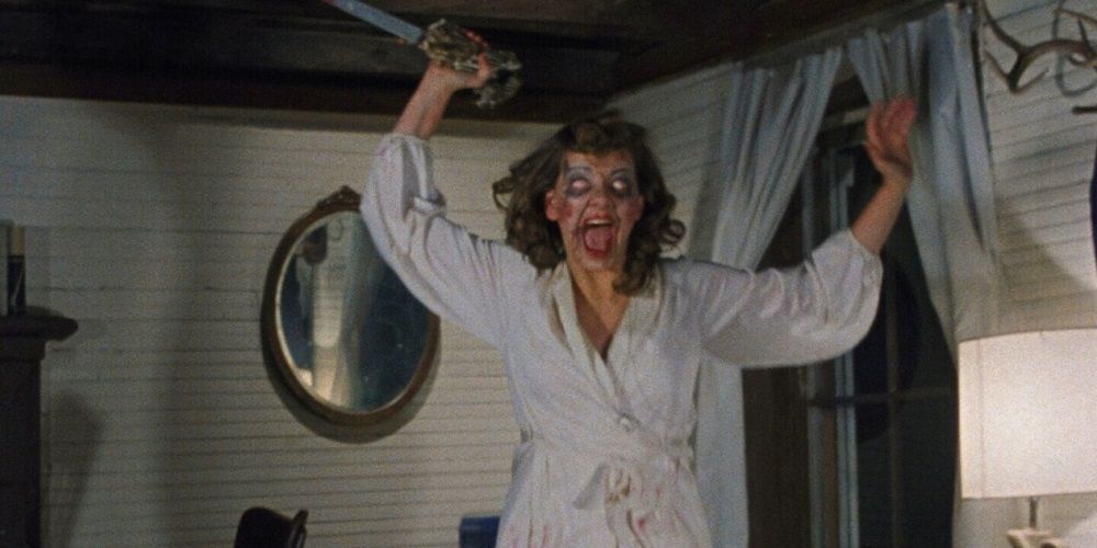 Linda with a knife in The Evil Dead