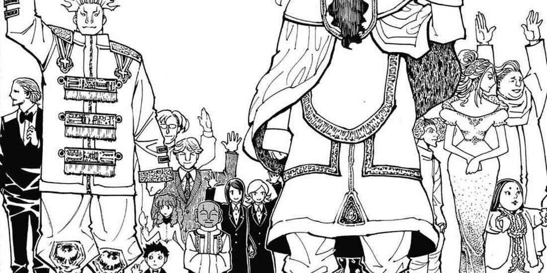 The Hui Guo Rou family and Beyond Netero line up together in the Hunter x Hunter manga.