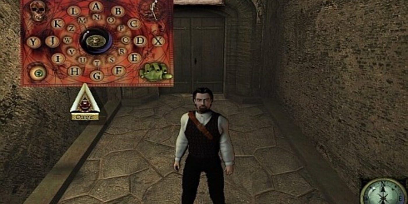 Protagonist Benjamin Briggs stands in a stone hallway in the game Limbo of the Lost.