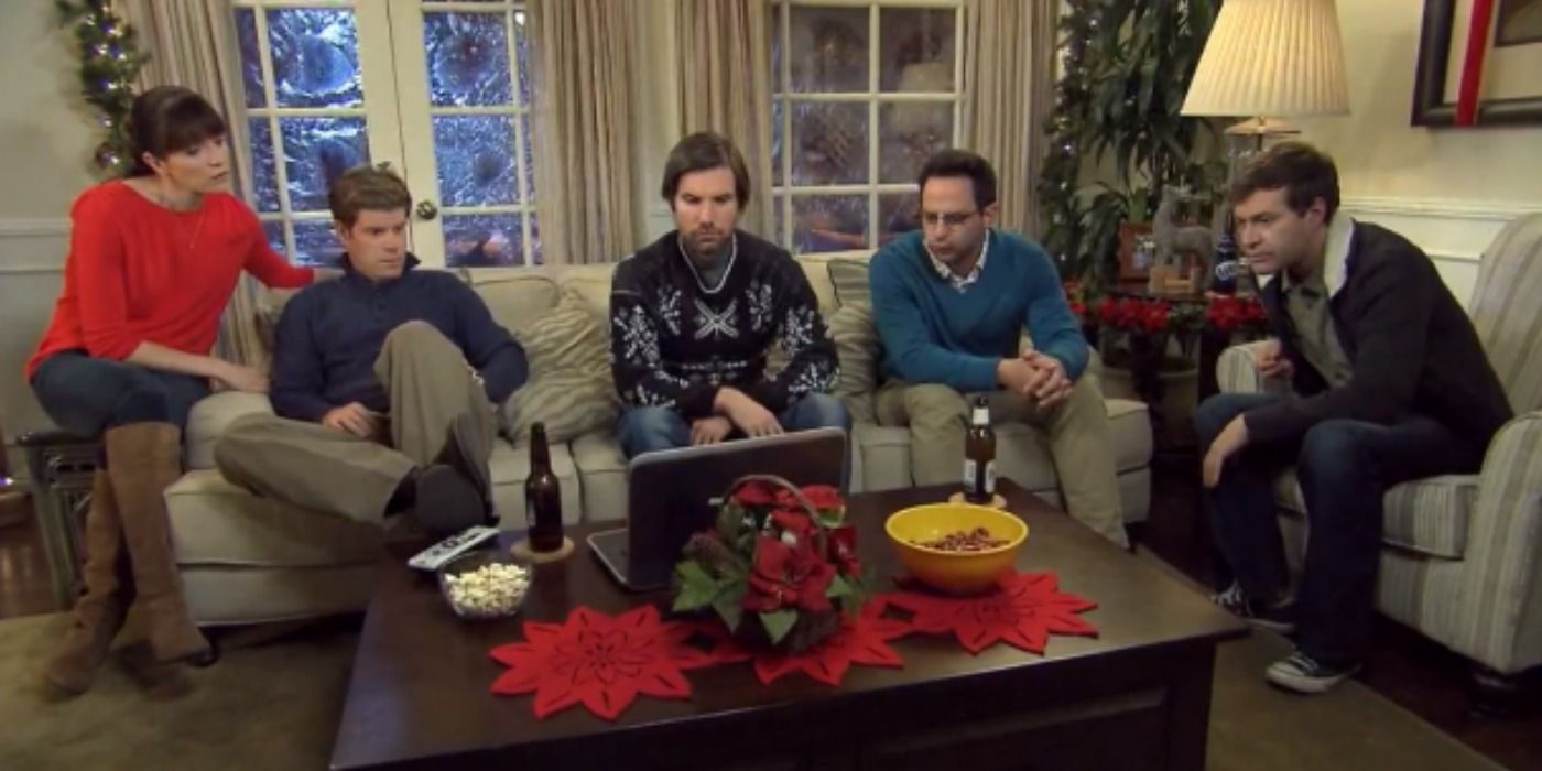 Mark Duplass, Nick Kroll, Paul Sheer watch a laptop in FX's The League.