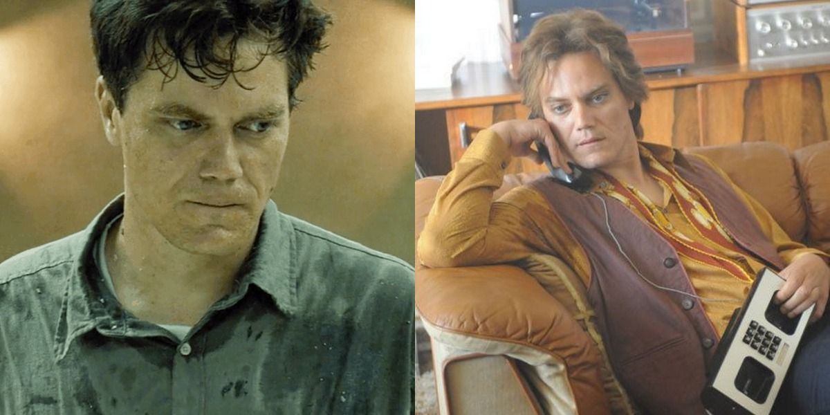 Two side by side images of Michael Shannon roles.