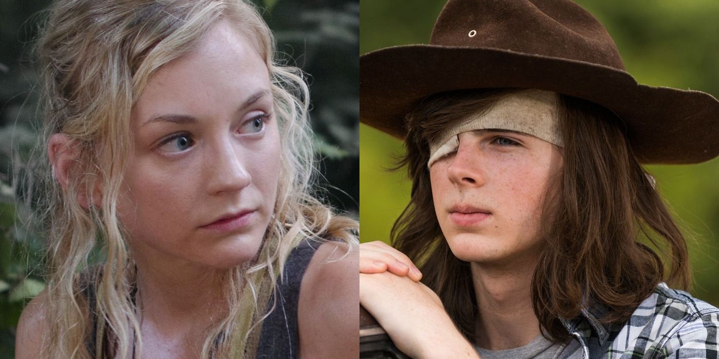 Imagem dividida de Carl e Beth em The Walking Dead