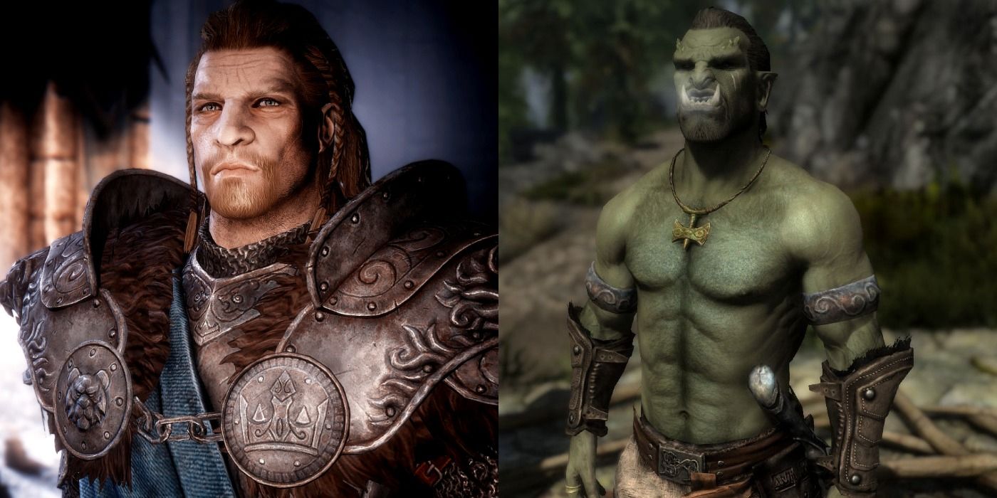 Split image of Ulfric and an Orc in Skyrim