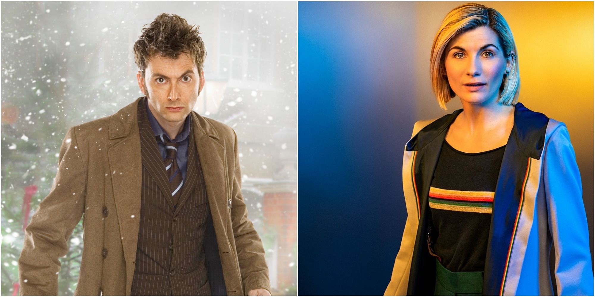 10th Doctor standing in snow / 13th Doctor smiling