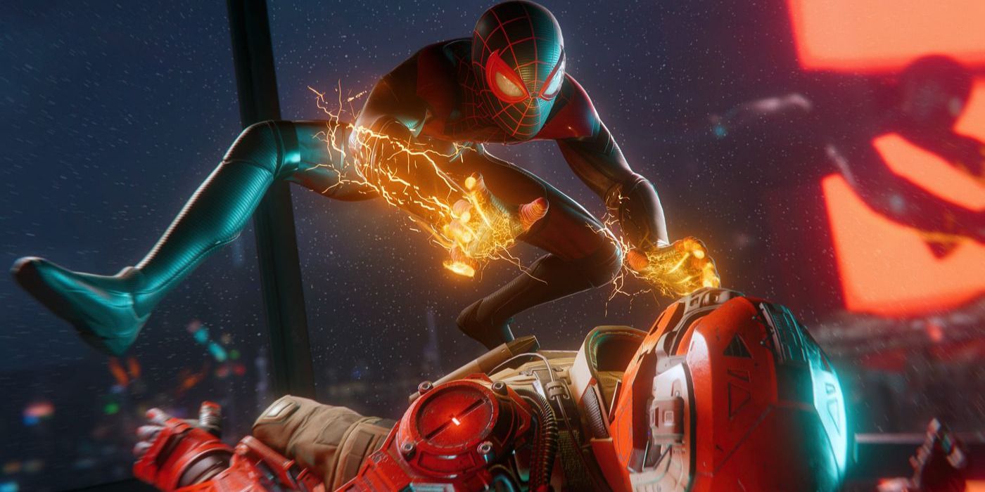 Miles Morales absorbing energy from foe as Spider-Man on the PS5