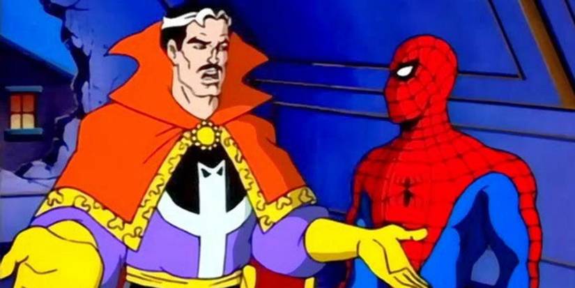Doctor Strange talking to Spider-Man in Spider-Man: The Animated Series.