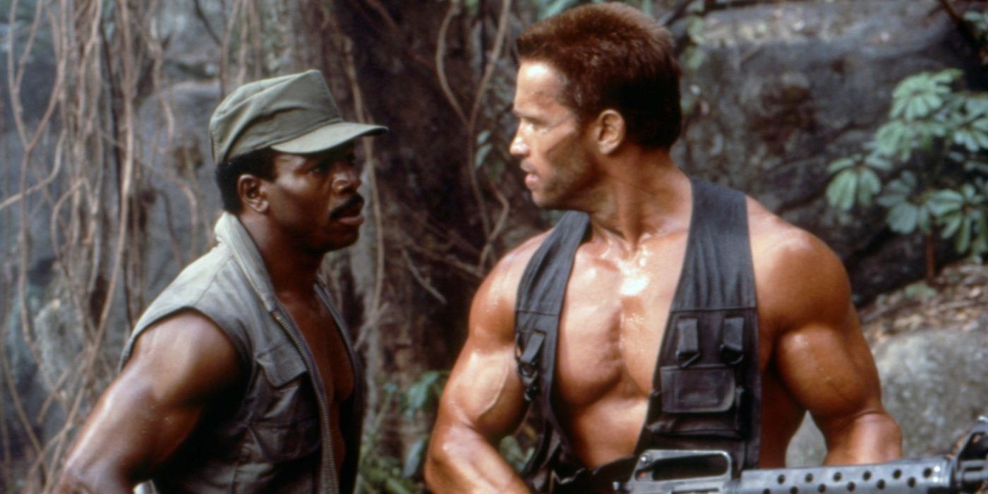Carl Weathers' Dillion talks to Arnold Schwarzenegger's Dutch in Predator