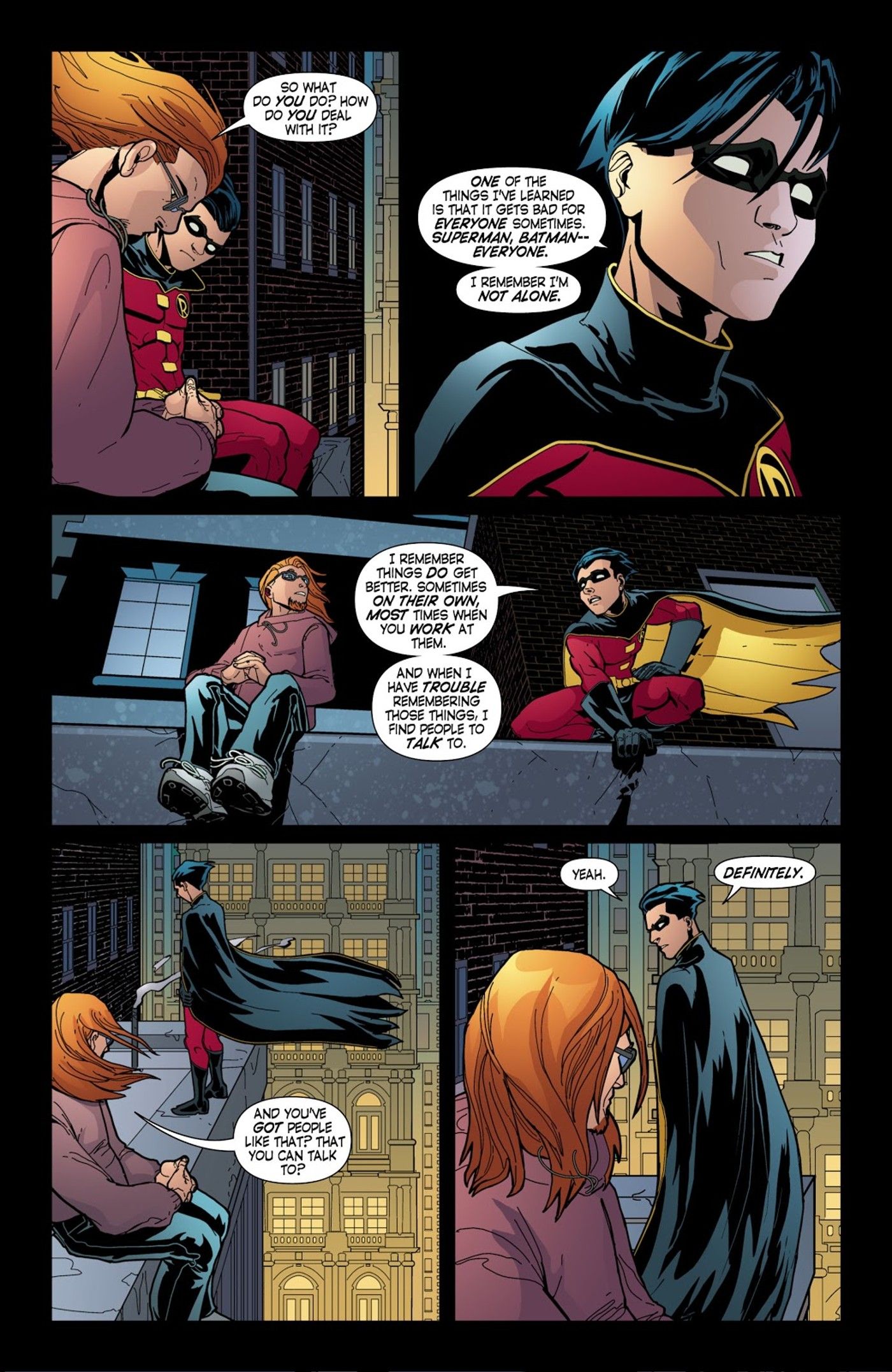 Robin 156 Tim Drake giving advice to a man considering suicide