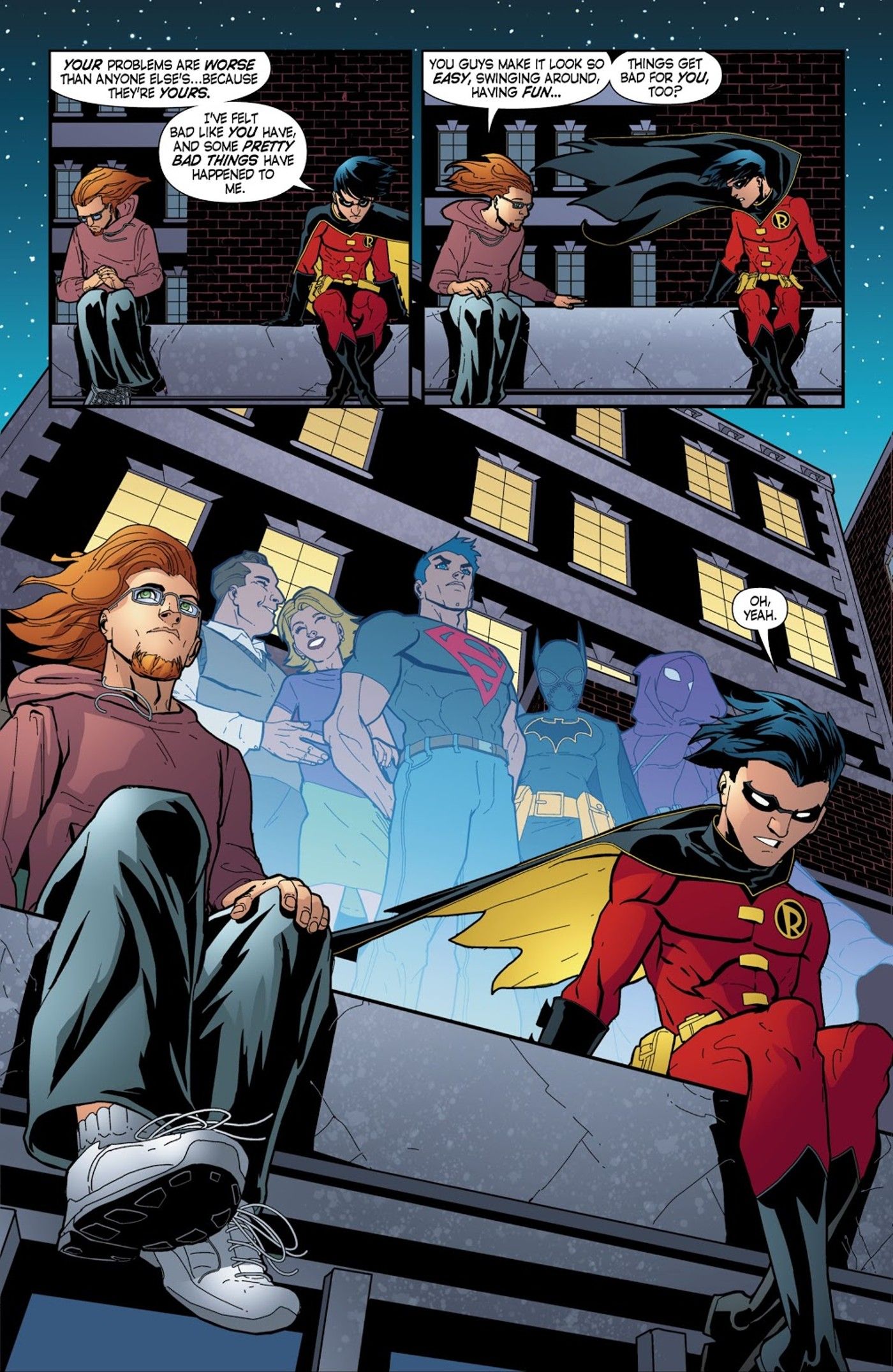 Robin 156 Tim Drake talking to a man considering suicide