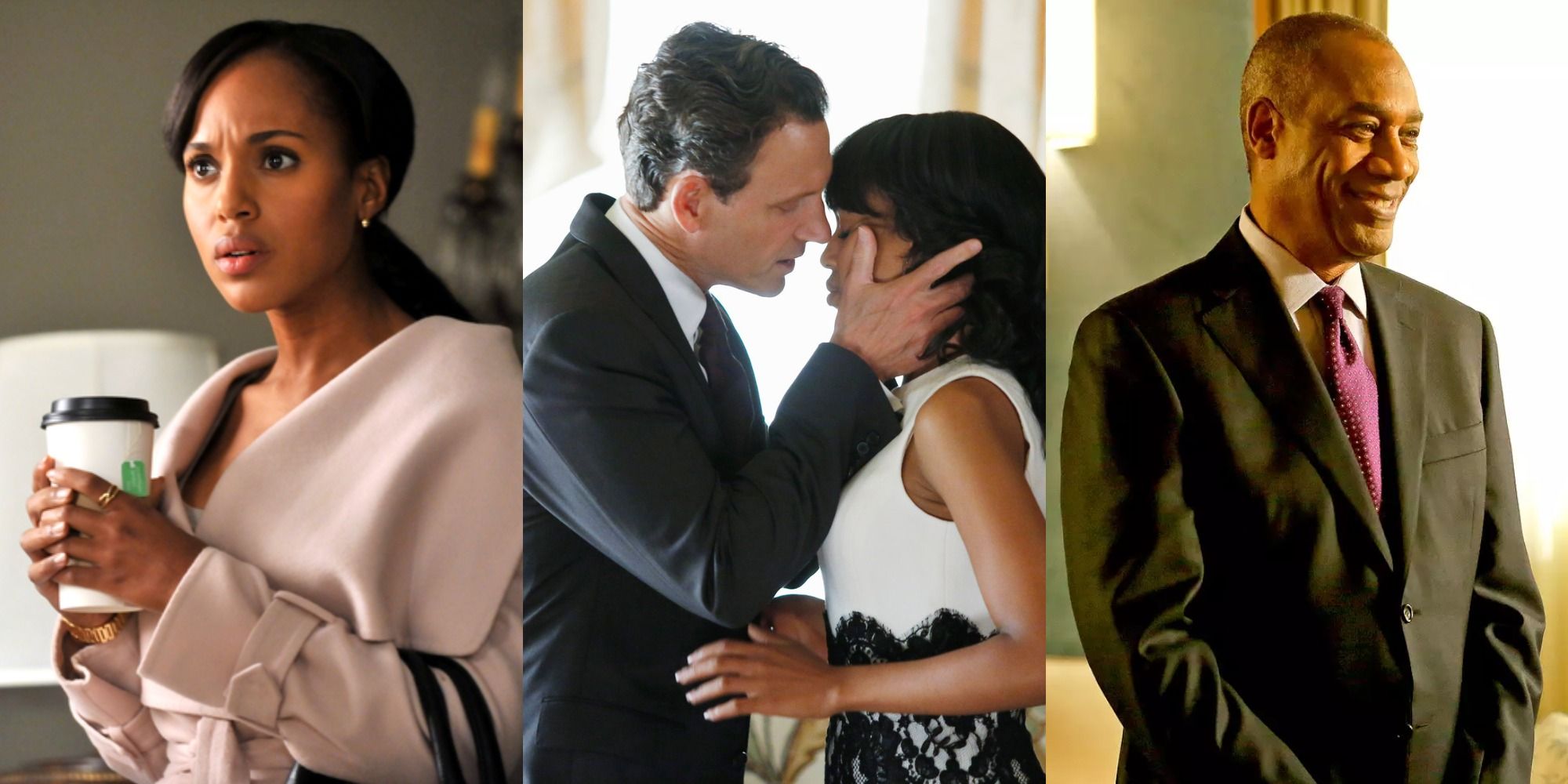 Three stills of characters from Scandal
