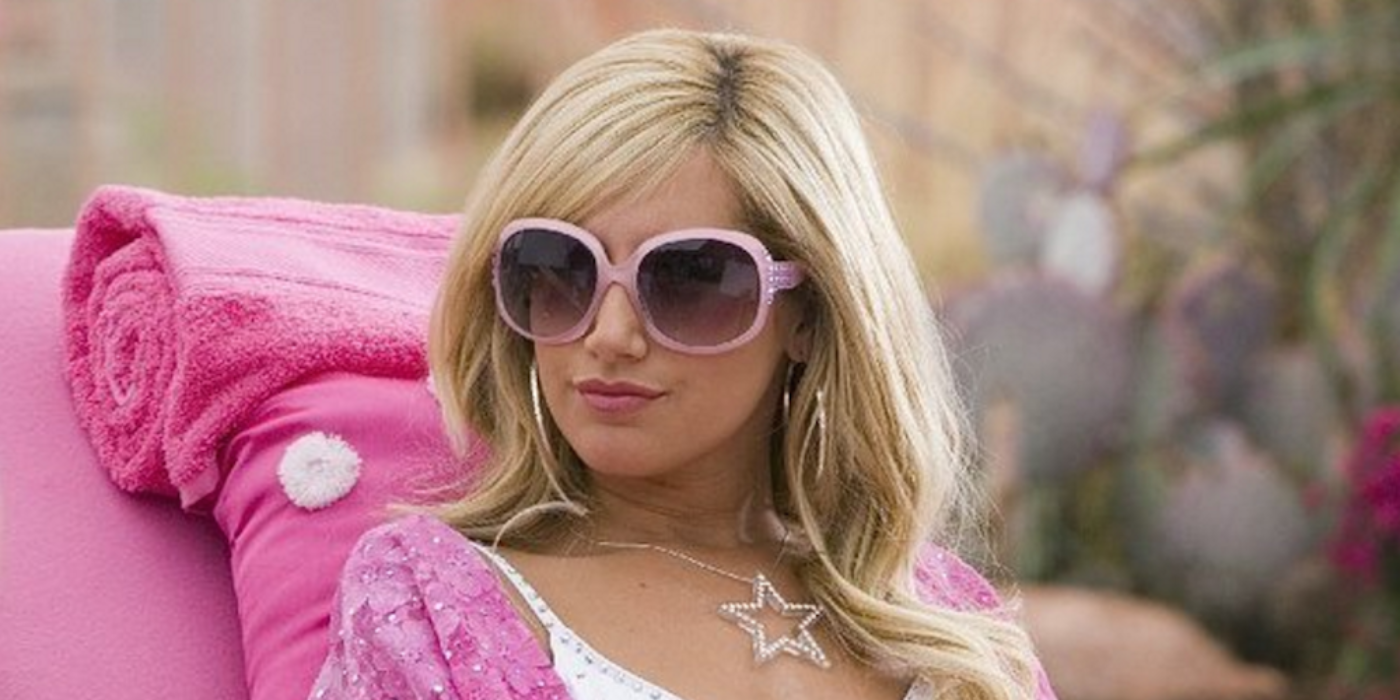 Sharpay Evans lounging poolside in her pink sunglasses in High School Musical