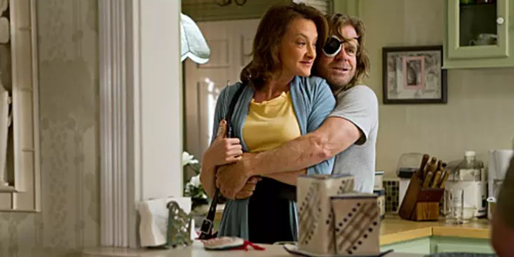 Frank hugs Sheila from behind in Shameless