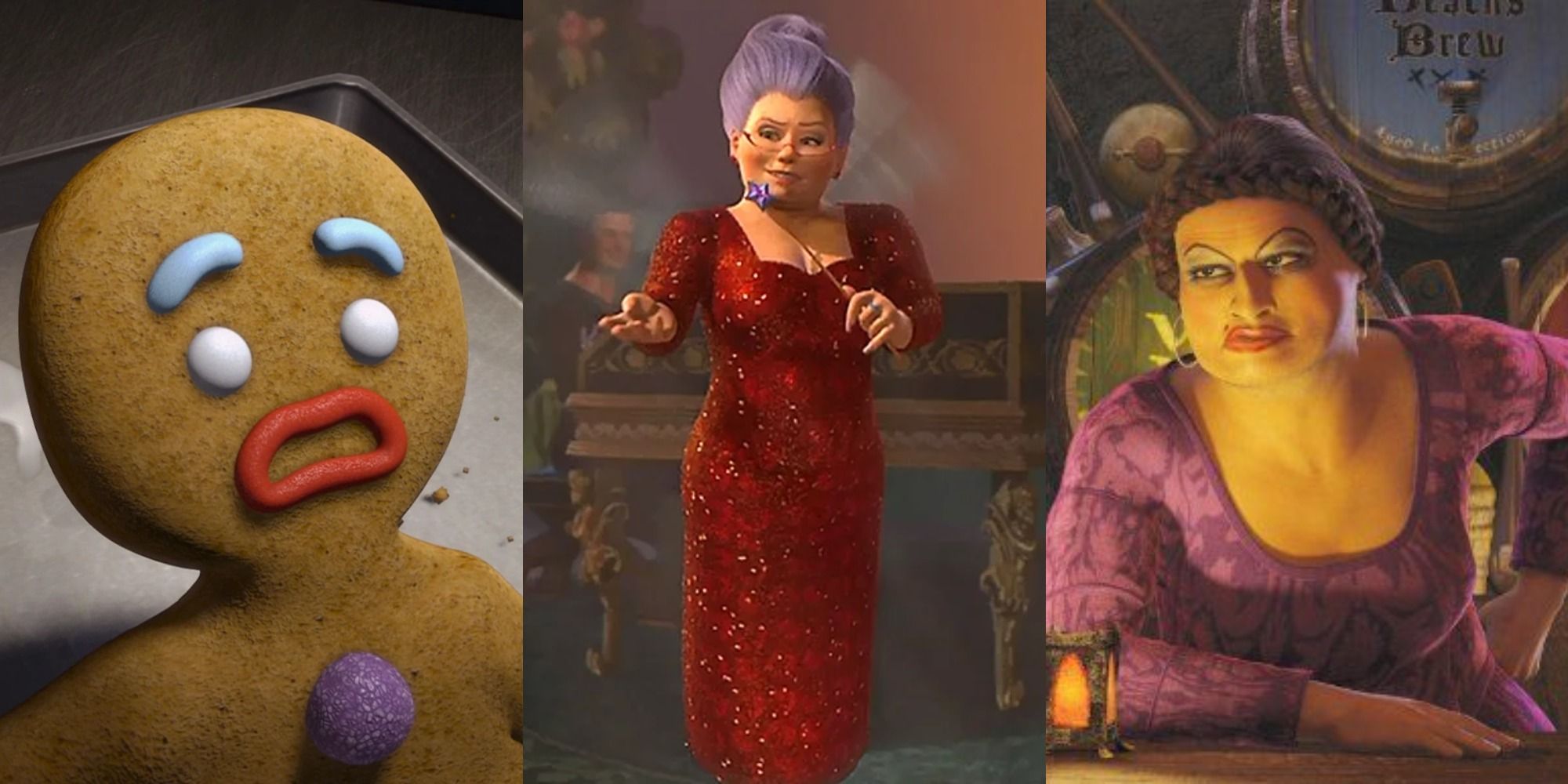 Gingy, Fairy Godmother, and the Ugly Stepsister from Shrek