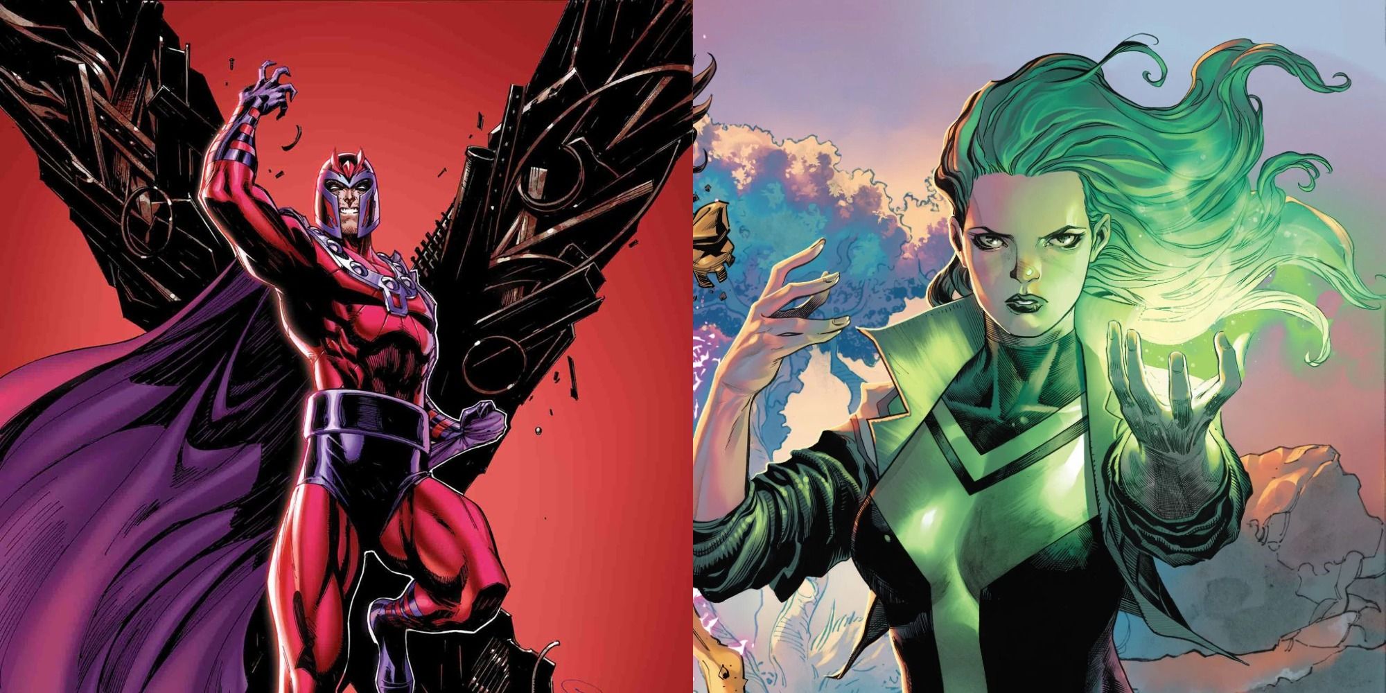 side by side image of Magneto and his daughter Polaris from the X-Men comics