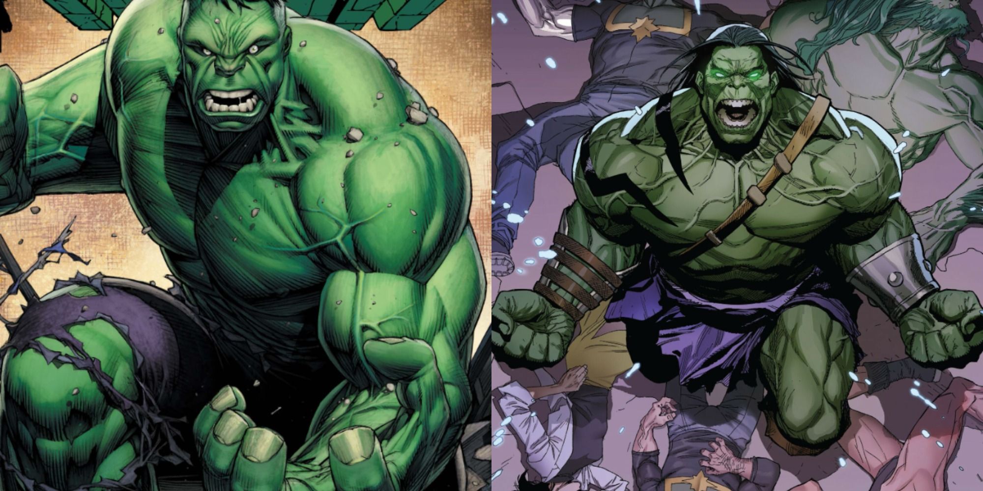 side by side image of the Hulk and his son Skaar